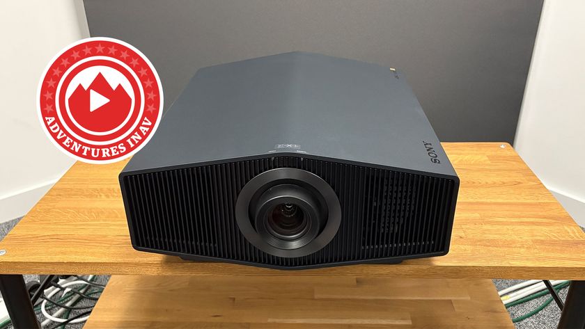 Sony Bravia Projector 8 on stand with Adventures in AV branding